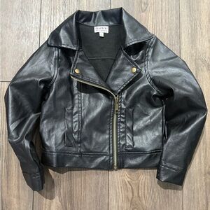 Blueberi Boulevard Faux Leather Moto Jacket Black Kids Size 7